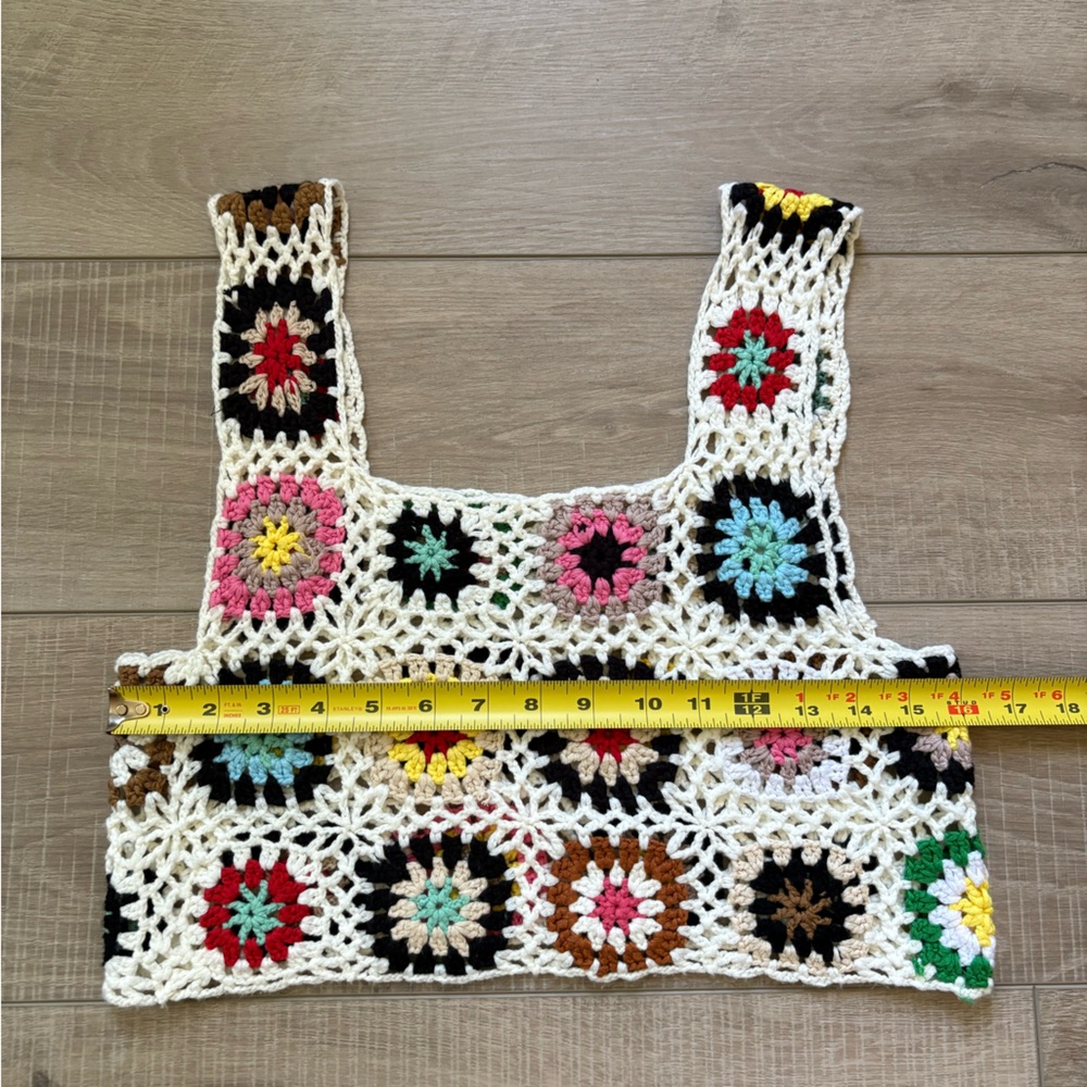 Boho Knit Colorful Crochet Square Neck Crop Top - Picture 3 of 5
